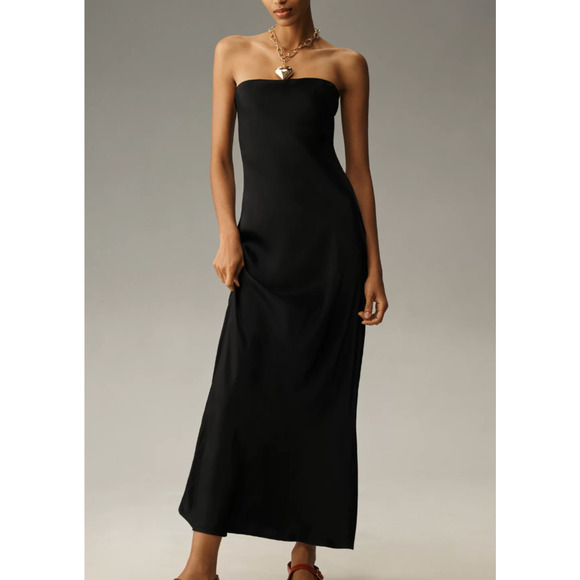 NWT Anthropologie The Tilda Satin Slip Dress Black Strapless Sz XS - Picture 1 of 11